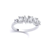 (M) Jewelco London Ladies Rhodium Plated Sterling Silver Radiant Pear Marquise CZ Multi Shape Cluster Eternity Ring - GVR970