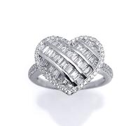 (M) Jewelco London Ladies Rhodium Plated Sterling Silver Round & Baguette CZ Shoulder-set 5-Row Halo Love Heart Cluster Ring - ARN146