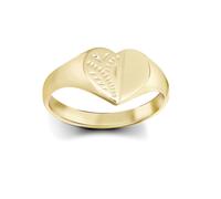 (M) Jewelco London Ladies Solid 9ct Yellow Gold Diamond Cut Love Heart Signet Ring - JRN459