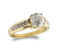 (M) Jewelco London Ladies Solid 9ct Yellow Gold White Round Brilliant Cubic Zirconia Solitaire Shoulder Set Engagement Ring