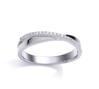 (M) Jewelco London Ladies Sterling Silver Cubic Zirconia Half n Half Crossover Eternity Ring - GVR687