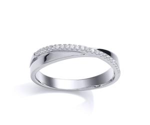 (M) Jewelco London Ladies Sterling Silver Cubic Zirconia Half n Half Crossover Eternity Ring - GVR687