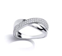 (M) Jewelco London Ladies Sterling Silver Cubic Zirconia Half n Half Crossover Eternity Ring - GVR799