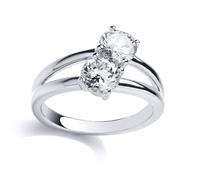Jewelco London Women's Silver CZ Split Shoulder Double Solitaire Engagement Ring in White | Size: Medium Jewelco London White M