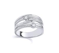 (M) Jewelco London Rhodium Plated Sterling Silver CZ Scattered Beaded Halo Orbit Eternity Ring - GSR1064