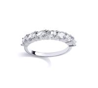 (M) Jewelco London Rhodium Plated Sterling Silver Oval CZ Diagonal Set 7-Stone Eternity Ring - GSR1042