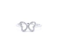 (M) Jewelco London Rhodium Silver Round CZ Butterfly Outline Dress Ring - ARN174