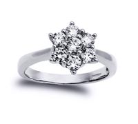 (M) Jewelco London Solid 9ct White Gold White Round Brilliant Cubic Zirconia 7 Stone Cluster Engagement Ring 1 Carat - JRN521