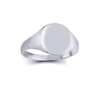 (M) Jewelco London Solid Rhodium-plated 925 Sterling Silver Polished Round Oval Signet Ring - ARN125