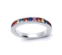 (M) Jewelco London Sterling Silver Channel Set Cubic Zirconia Coral Reef Rainbow Full Eternity Ring 4mm - GVR528a