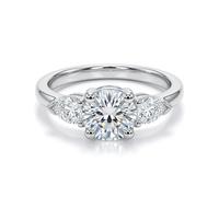 Jewelco London Sterling Silver Round & Pear CZ Chevron Trilogy Travel & Proposal Ring 6mm & 3x5.5mm 1.35CTS - Size M