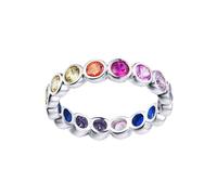 (M) Jewelco London Unisex Rhodium Silver Rainbow Round Brilliant CZ Bubble Bezel Aurora Full Eternity Ring 4mm - ARN192