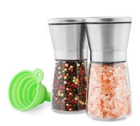M JINGMEI and Pepper Grinder Set - Manual Mill Grinders for Kitchen - Glass and Stainless Steel Spice Mills with Adjustable Coarseness - Easy to Use and Fill - Large Capacity