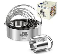M JINGMEI Biscuit Cutter Set for baking 2inch 2.5inch 3inch 3.5inch 4inch 5inch large size Round Metal Baking Rings with handle for Pastry, Biscuits, and Dough Cutting 6pcs set GIFT Package
