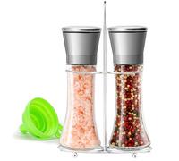 M JINGMEI Salt and Pepper Grinders - Set of Premium Stainless Steel Mills - Tall Shakers w/Adjustable Coarseness - Salt & Pepper Mills w/Stand