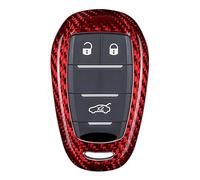 M.JVisun Genuine Carbon Fiber Key Fob Cover For 2017-2021 Alfa Romeo Giulia Stelvio 4C Spider Smart Car Remote Key Fob Case For Men Women - Red