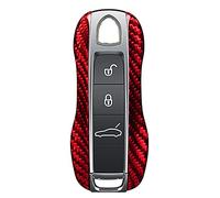 M.JVisun Genuine Carbon Fiber Key Fob Cover For Porsche 911 Carrera 918 Cayenne Coupe For Macan For Panamera Taycan Smart Car Remote Key Fob Replacement Case For Men Women - A Style - Red