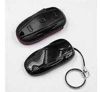 M.JVisun Genuine Leather Key Fob Cover for Tesla - Model S/Y/3, Car Remote Key Case with Keychain - Black