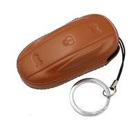 M.JVisun Men Women Genuine Leather Key Fob Cover for Tesla Model X, Car Remote Key Case with Keychain - For Tesla Model X - Brown