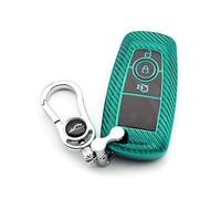 M.JVisun Soft Carbon Fiber Finish Car Key Fob Cover For Ford Bronco Ecosport Escape Expedition Explorer F150 F250 F350 F450 F550 Fusion Maverick Mondeo Mustang Ranger TPU Case With Keychain - Green
