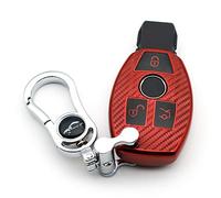 M.JVisun Soft Carbon Fiber Finish Car Key Fob Cover For Mercedes-Benz A Class B C E S G M V Class CLA CLS GLA GLC GLE GLK GL GLS SL SLK SLC Viano For Metris TPU Case With Metal Keychain - Red