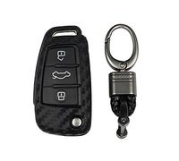 M.JVisun Soft Silicone Rubber Carbon Fiber Texture Case for Audi Flip Car Remote Key Fob Cover for Audi A1 A3 A4 A6 A8 Quattro Q2 Q3 Q7 R8 RS3 RS6 S3 S6 TT TTS Remote Key - Black - Weave Keychain