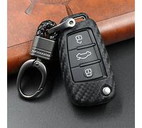 M.JVisun Soft Silicone Rubber With Carbon Fiber Texture Pattern Cover Protector For Audi Key Fob, Car Keyless Entry Remote Key Fob Case For Audi A1 A3 S3 Q3 Q7 R8 TT Fob Key - Black - Weave Keychain