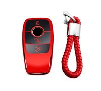 M.JVisun Soft TPU Case Cover Protector Car Remote Key Fob Case For Mercedes-Benz 2019-2022 A Class C Class G Class 2017-2022 E Class 2018-2021 S Class Fob Remote Key - Glossy Red - Braided Keychain