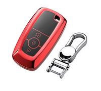 M.JVisun Soft TPU Case Key Fob Cover For Ford Bronco Ecosport Edge Escape Expedition Explorer F150 F250 F350 F450 F550 Fusion Maverick Mondeo Mustang Ranger Car Key - Glossy Red - Metal Keychain