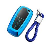 M.JVisun Soft TPU Case Key Fob Cover For Ford Bronco Ecosport Edge Escape Expedition Explorer F150 F250 F350 F450 F550 Fusion Maverick Mondeo Mustang Ranger Car Key - Glossy Blue - Braided Keychain