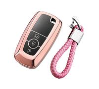 M.JVisun Soft TPU Case Key Fob Cover For Ford Bronco Ecosport Edge Escape Expedition Explorer F150 F250 F350 F450 F550 Fusion Maverick Mondeo Mustang Ranger Car Key - Glossy Pink - Braided Keychain