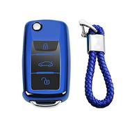 M.JVisun Soft TPU Case Protector Key Fob Cover For Skoda Citigo Fabia Octavia Rapid Spaceback Roomster Superb Combi Yeti 3 Buttons Flip Car Key Shell - Glossy Blue - Braided Keychain