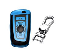M.JVisun Soft TPU Cover Protector Case Car Remote Key Fob Cover For BMW 1 Series 2 3 4 5 6 7 Series 5GT GT3 GT5 X1 X3 X4 M2 M3 M4 M5 M6 Fob Remote Key - Glossy Blue - Metal Keychain
