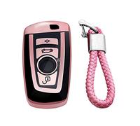 M.JVisun Soft TPU Cover Protector Case Car Remote Key Fob Cover For BMW 1 Series 2 3 4 5 6 7 Series 5GT GT3 GT5 X1 X3 X4 M2 M3 M4 M5 M6 Fob Remote Key - Glossy Pink - Braided Keychain