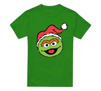 (M, Kelly Green) Sesame Street Unisex Adult Oscar The Grouch Santa Hat Christmas T-Shirt