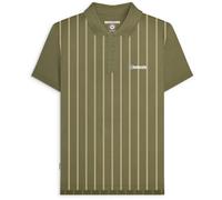 (M, Khaki/White) Lambretta Mens Pinstripe Short Sleeve Contrast Collar Polo Shirt