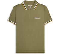 (M, Khaki/White/Navy/Gold) Lambretta Mens Target Triple Tipped Retro Polo Shirt