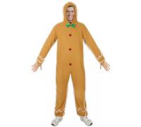 (M/L) Adult Gingerbread Man Costume | 3-Piece Top, Pants And Inflatable Candy Cane Christmas Set | Men's/Women's Christmas Fancy Dress