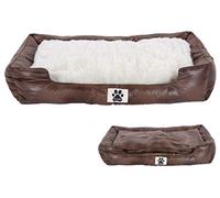 M&L Handel DeluxePet 'Schlummer' Dog Bed Brown 80 x 60 cm Faux Leather with 2-in-1 Reversible Cushion, Dog Cushion for Large Dogs with One Fur and Leather Side, Soft Padded Sides, Non-Slip Back