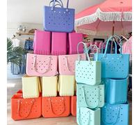 M/L/XL Beach Bag Fashion EVA Waterproof Rubber Picnic Storage Basket Travel Shopping Handbag Women Shoulder Solid Color Tote Bag XL 47x33x24cm red