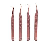 M LASH - V3 Tweezer Set - Volume & Classic Eyelash Extensions - Japanese Steel Lash Tool (Rose Gold)