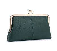 M.lemo925 Genuine Leather Kiss Lock Wallet for Women Fashion Purse Clutch with Card Slots and Phone Holder Pocket Kiss Closure, Green