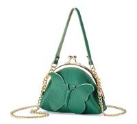 M.lemo925 Women Mini Coins Wallet Kiss Lock Clutch Genuine Leather Bag with Chain Strap Purse Wallet, Green, No Chain Strap, Casual