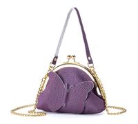 M.lemo925 Women Mini Coins Wallet Kiss Lock Clutch Genuine Leather Bag with Chain Strap Purse Wallet, Purple, With Chain strap, Casual