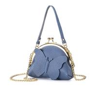 M.lemo925 Women Mini Coins Wallet Kiss Lock Clutch Genuine Leather Bag with Chain Strap Purse Wallet, Blue, No Chain Strap, Casual