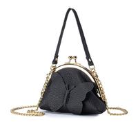 M.lemo925 Women Mini Coins Wallet Kiss Lock Clutch Genuine Leather Bag with Chain Strap Purse Wallet, Black, No Chain Strap, Casual