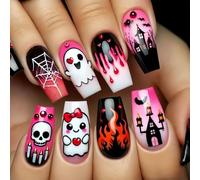 M Length Square False Nails Halloween Skull Design Light Durability ABS Nails For Party Accessories ABS Halloween Press On Nail
