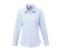 (M, Light Blue) Premier Womens/Ladies Micro Gingham Check Cotton Long-Sleeved Shirt