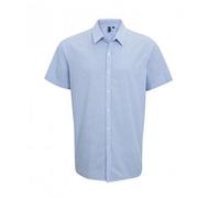 (M, Light Blue/White) Premier Mens Gingham Short Sleeve Shirt