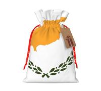 M Linen Christmas Wrap Gift Bags, Flag of Cyprus Print Drawstring Gift Bags, for Xmas Thanksgiving, Present Decor